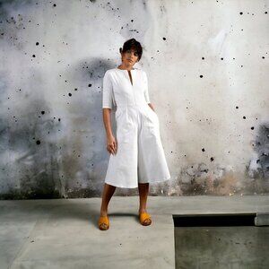 MEG ROUND POCKET JUMPSUIT WHITE Size S